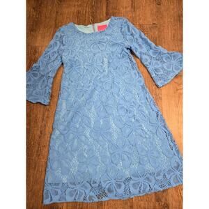 Lilly Pulitzer Ophelia Zanzibar Blue Flower Lace Bell Sleeve Above Knee S Dress
